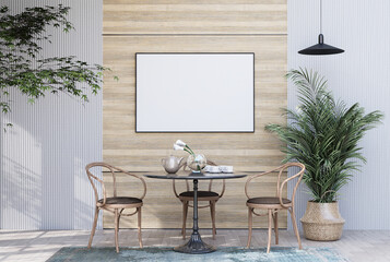 mock up poster frame in modern interior fully furnished rooms background, dining room,