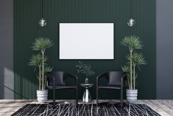 mock up poster frame in modern interior fully furnished rooms background, living room,