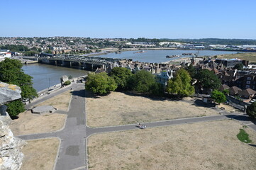 Views from a castle in Kent of the River Medway between Strood and Rochester.