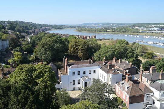 Views from a castle in Kent of the River Medway between Strood and Rochester. 