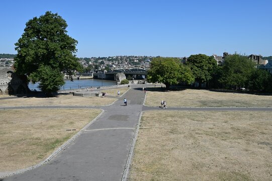 Views from a castle in Kent of the River Medway between Strood and Rochester.