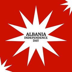 Composition of albania independence day text over stars on red background