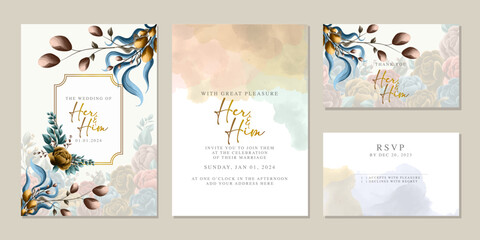 Elegant floral wedding invitation card in scandinavian colors