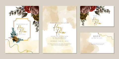 Fototapeta na wymiar Elegant floral wedding invitation card in scandinavian colors