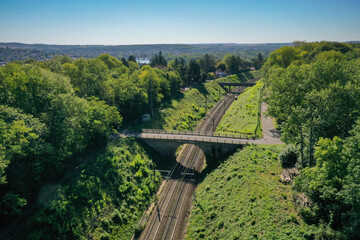 aerial view on a train track