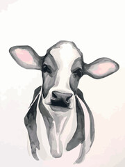 cute cow. poster. animal. wildlife. vector illustration. painting. art. watercolor