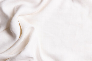 White crumpled linen fabric texture background. Natural linen organic eco textiles canvas...