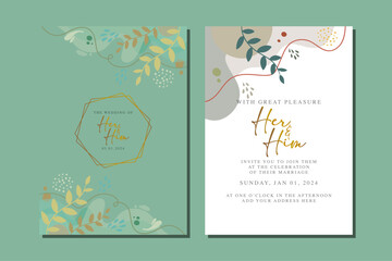 Elegant floral wedding invitation card in scandinavian colors