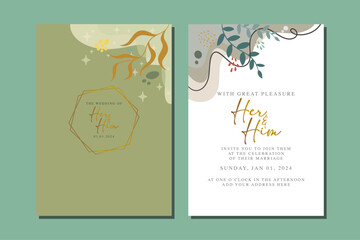 Elegant floral wedding invitation card in scandinavian colors