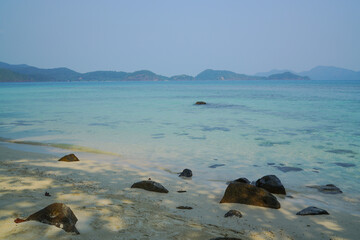 View of Koh Lao Ya, Trat Province, Thailand, see clear water, jetty, various trees which tourists like.