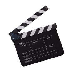 3D Realistic  Opened Movie Film Clap Board Icon Set Closeup Isolated on Transparent Background. Design Template of Clapperboard, Slapstick, Filmmaking Device.