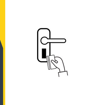 The key to the hotel door, modern door lock, card opening. Hotel and hotel service, line icon vector. Web icons