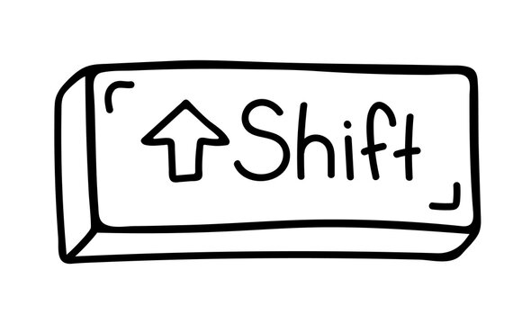 Keyboard shift key doodle drawing. Vector illustration on a white background