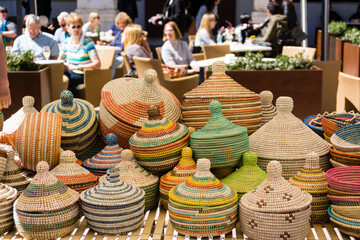 artesania en mimbre, mercado semanal, Inca,  capital de la comarca del Raiguer, Mallorca, balearic islands, spain, europe