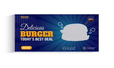 Delicious burger and food menu Facebook cover and web banner template