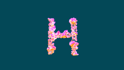 festal pink and orange luxury gems letter H on blue, isolated - object 3D illustration