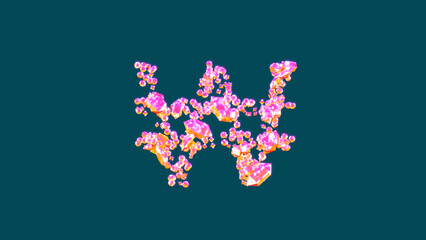 festive pink and orange luxury gems won sign on blue, isolated - object 3D rendering