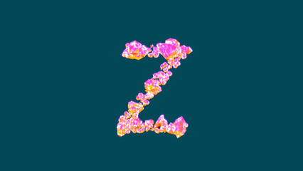 bright pink and orange glamour gem stones letter Z on blue, isolated - object 3D illustration