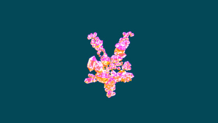 festal pink and orange fashion gems yen symbol on blue, isolated - object 3D illustration