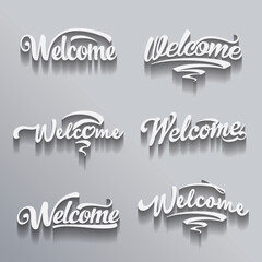 Welcome lettering on gray background with shadow, vector