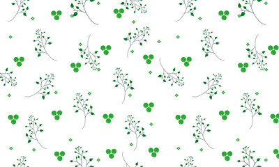 Seamless pattern with green leaves and twigs on a white background. For prints, backgrounds, wrapping paper, textiles, linen, wallpaper, etc.