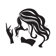 woman with long hair. black silhouette of a girl. beauty saloon. shadow of a woman. hairdresser. pretty haircut. vector illustration. lady with hand
