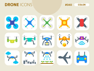 ドローンに関連するカラースタイルのアイコンセット_040