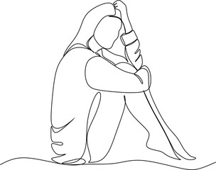 Continuous line A woman wearing a swimsuit, sitting back, beautiful. Simple line vector illustration.