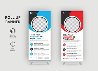 Roll up banner design template, vertical, abstract background, Business Roll up banner stand template design, modern portable stands corporate roll-up banner layout,