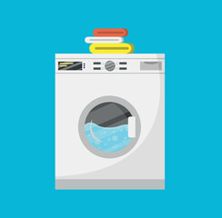 Washing machine with bubbles in flat style. - 523042387