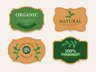 Organic label, natural label, organic banner with hand drawn stain brush watercolor. Tag and badge organic logo vegan food mark.