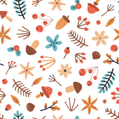 cute seamless autumn pattern with woodland elements
