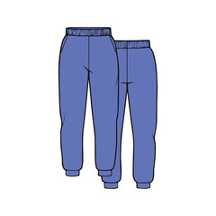 blue jeans isolated on white. fashion. pants on both sides. clothing vector illustration. design. blue sweatpants with laces. joggers, pants with pockets. icon. jeans. fashion