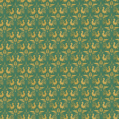 Gold and Turquoise Abstract Bird Repeated Tile Pattern