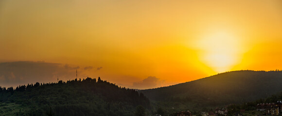 sunrise at Carpathian mountains in Shidnitca, Lviv region of Ukraine