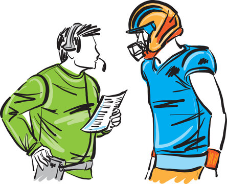 football player listening instructions sports concept vector illustration