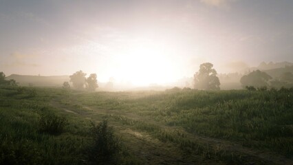 misty morning sunrise