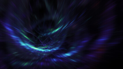 Abstract blurred blue rays. Fantastic space background. Digital fractal art. 3d rendering.