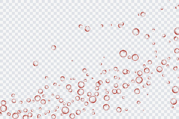 Red air bubbles, oxygen, champagne crystal clear, isolated on a transparent background of modern design. Vector illustration of EPS 10.
