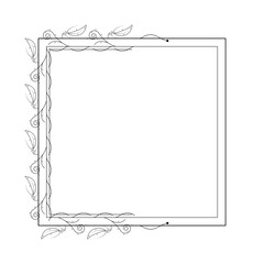 Abstract Black Simple Line Square With Leaf Leaves Frame Flowers Doodle Outline Element Vector Design Style Sketch Isolated Illustration For Wedding And Banner