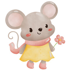  Cartoon mouse with flower