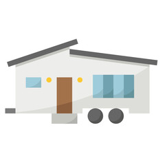 Mobile house home movable wheel building - flat icon