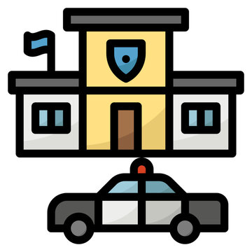 police station and car flat design clip art preview