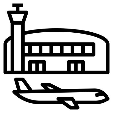 recommend clip art: Airport airplane station runway building - outline icon