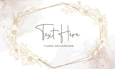 Hand drawn minimal gold floral background template