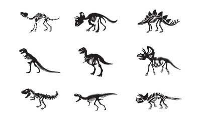 silhouettes of animals. set of dinosaur skeletons. collection. black silhouette. vector illustration. the Dragon. story