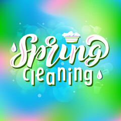 Hand drawn vector illustration with white lettering on textured background Spring Cleaning for card, gift, advertising, info message, social media, concept, flyer, website, poster, banner, template