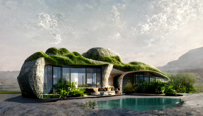 Designer house made of stone and moss