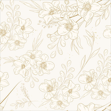 Hand Drawn Minimal Gold Floral Seamless Pattern