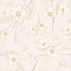 Obraz premium Hand drawn minimal gold floral seamless pattern